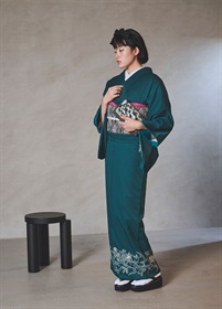 【ハレノヒ小袖】付下げ訪問着　更紗花冠　孔雀緑