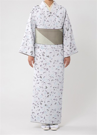 BASIC（洗える着物）　花唐草　ブルー