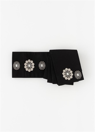 刺繍四寸帯　刺繍の宝石　ブラック（ご予約受注品）