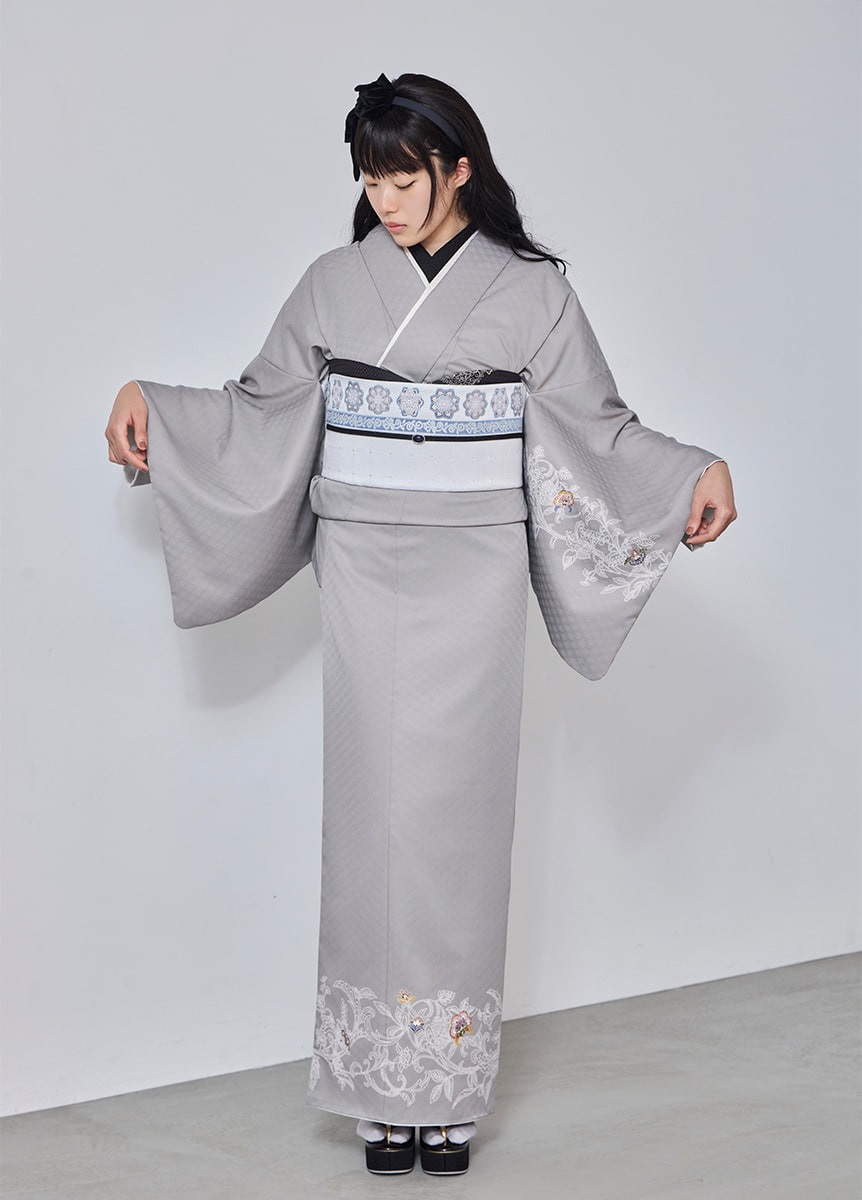 小紋　フルセット　着物　正絹　紬　瓢箪　シャレ帯　グレー　灰色　p2 ハレノヒ小袖】付下げ訪問着 更紗花冠 石色 | フォーマル着物 | やまと